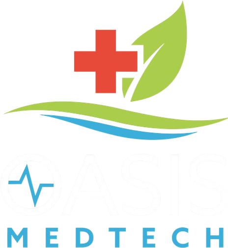 A logo of oasis medtech, with the word " oasis " in front.